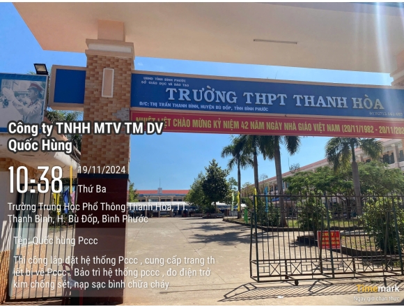 Thi công lắp đặt hệ thống phòng cháy, bảo trì hệ thống phòng cháy chữa trường phổ thông trung học Thanh Hoà, thị trấn Thanh Bình, huyện Bù Đốp, tỉnh Bình Phước