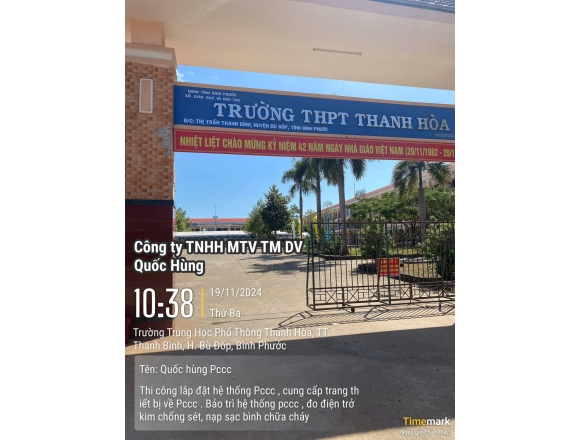 Thi công lắp đặt hệ thống phòng cháy, bảo trì hệ thống phòng cháy chữa trường phổ thông trung học Thanh Hoà, thị trấn Thanh Bình, huyện Bù Đốp, tỉnh Bình Phước