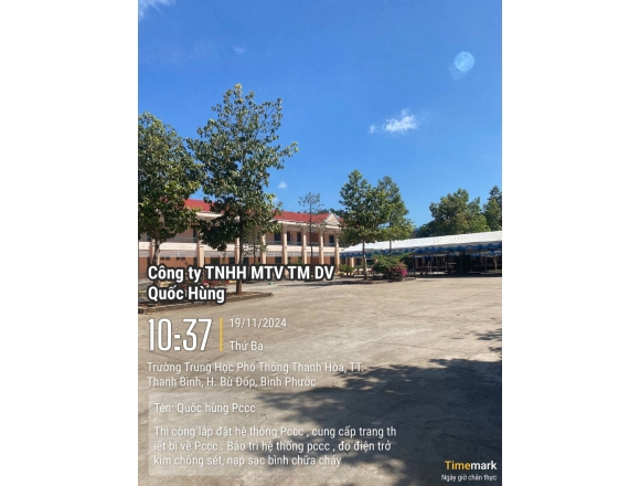 Thi công lắp đặt hệ thống phòng cháy, bảo trì hệ thống phòng cháy chữa trường phổ thông trung học Thanh Hoà, thị trấn Thanh Bình, huyện Bù Đốp, tỉnh Bình Phước