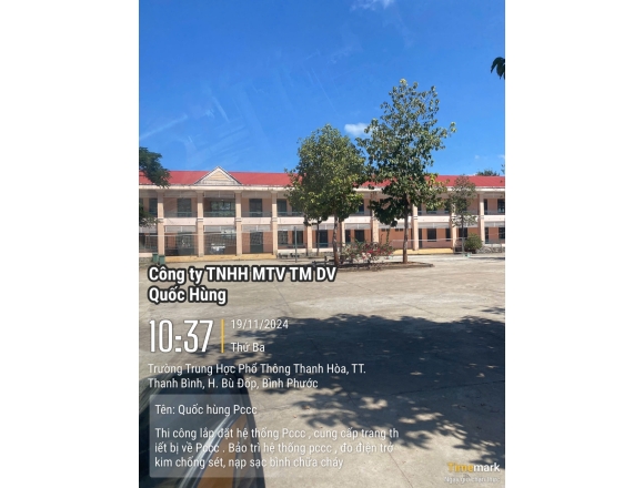 Thi công lắp đặt hệ thống phòng cháy, bảo trì hệ thống phòng cháy chữa trường phổ thông trung học Thanh Hoà, thị trấn Thanh Bình, huyện Bù Đốp, tỉnh Bình Phước