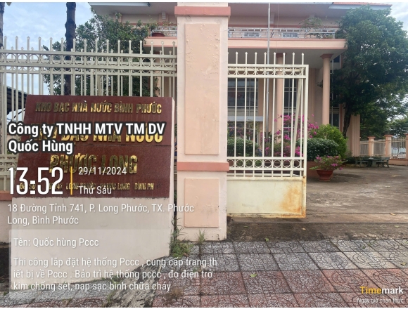 Thi công hệ thống PCCC cho kho bạc Thị xã Phước Long tỉnh Bình Phước