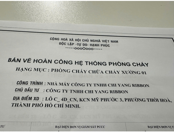 Nghiệm thu và vận hành hệ thống PCCC tại xưởng 01 – Công ty TNHH Chi Yang Ribbon