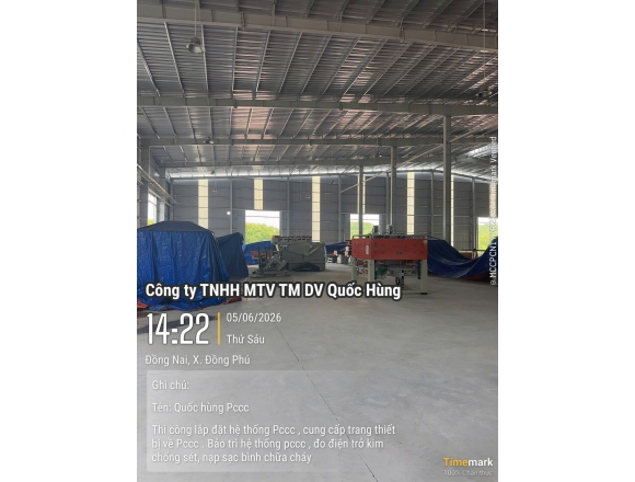 THI CÔNG HỆ THỐNG PCCC CHO NHÀ XƯỞNG CHẾ BIẾN GỖ TẠI ĐỒNG PHÚ, BÌNH PHƯỚC – GIẢI PHÁP AN TOÀN TỪ CÔNG TY PCCC QUỐC HÙNG